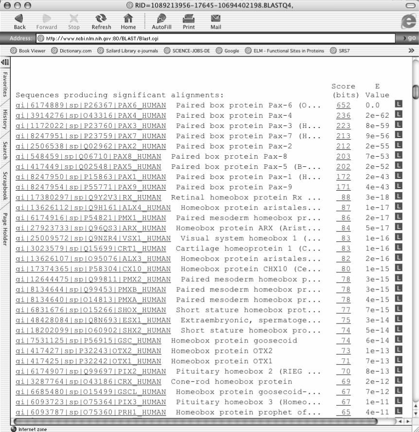 Scendendo lungo la pagina con la barra di scorrimento laterale raggiungete la seconda sezione dove sono elencati in blu i numeri di accesso delle varie sequenze trovate in diverse banche dati.