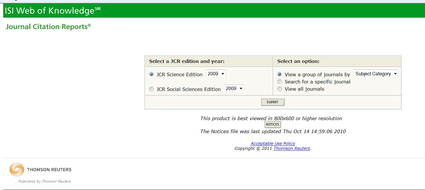 2. Pagine principale del Journal Citation Report E pubblicato annualmente. L ultima edizione disponibile è quella del 2009.