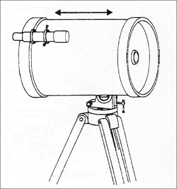 2) Bilanciamento in declinazione. Sbloccare il moto A.R. e posizionare il telescopio nella stessa posizione mostrata precedentemente in figura e bloccare il moto A.R. in tale posizione.