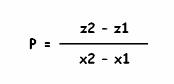 La pendenza è data da La pendenza può essere espressa in percentuale ( P * 100 ) o come angolo ( arctag (P) ). Si noti che una pendenza del 100% corrisponde ad un angolo di 45.