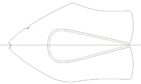 linea tratteggiata in viola rappresenta il margine di ripiegatura.