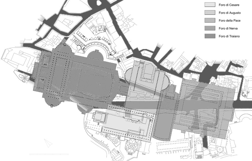 Il suo principale obiettivo è rendere leggibile l architettura dei Fori, ricomponendo per quanto possibile e conosciuto i suoi principali nodi architettonici, permettendo così di capire le scelte