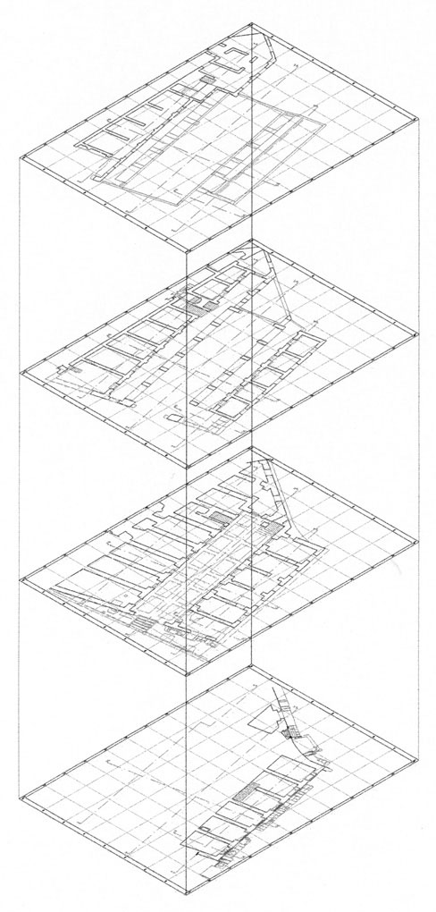 Il sistema museale dei Fori Imperiali Fig. 46: Planimetrie dei quattro livelli dell edificio della Grande Aula (M. Bianchini).