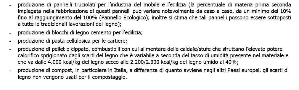 successivo grafico: Le principali applicazioni degli scarti del legno sono: Il legno è un materiale adatto al