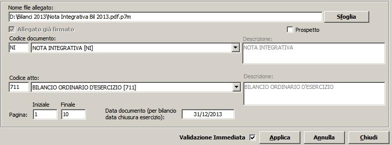 compongono il file ed infine la data del documento (nell esempio 31/12/2013). N.B.