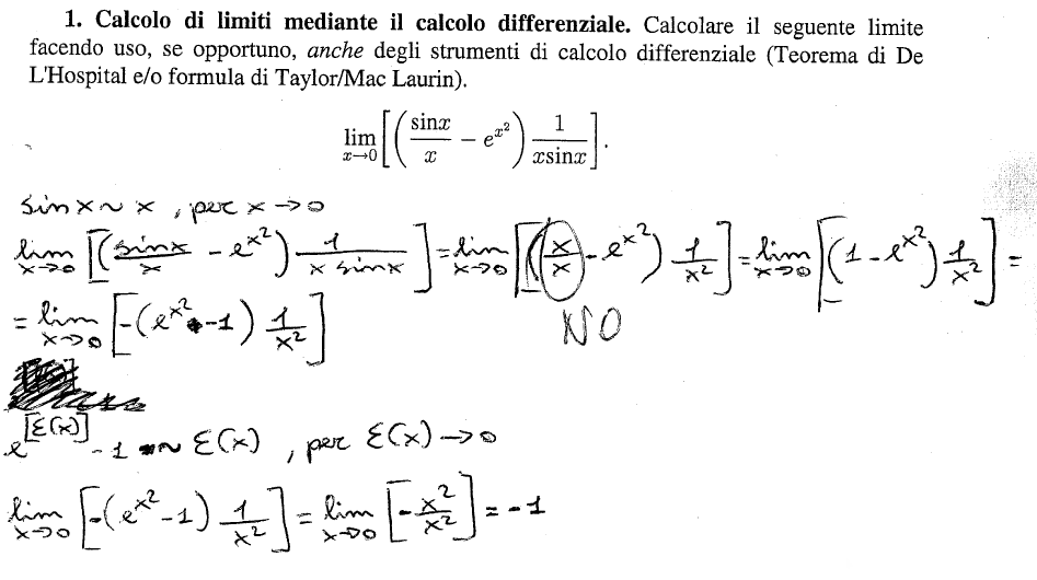 Cap. 4. Calcolo differenziale per funzioni di una variabile 19 Teorema di De L'Hospital e formula di Taylor Sviluppi di MacLaurin: sviluppare i vari addendi in modo coerente.