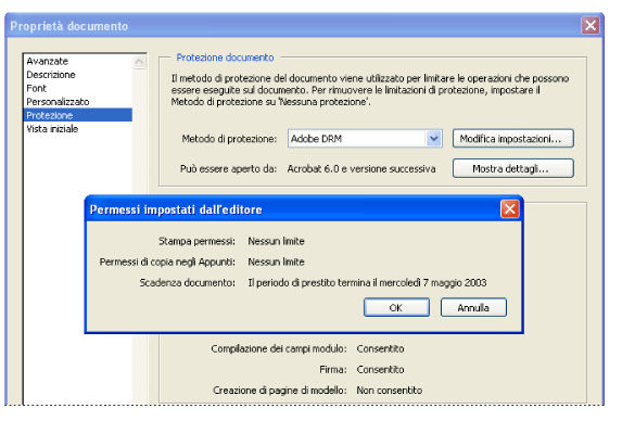 Visualizzazione delle autorizzazioni per un ebook Tutti gli ebook contengono autorizzazioni impostate dall'autore che specificano il numero di stampe e copie consentite di un ebook e la scadenza del