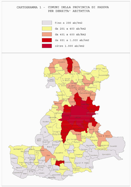 PAT Comune di Veggiano Figura 11 Densità abitativa nei comuni della provincia di Padova Un contributo importante all'aumento complessivo della popolazione è dato dalla presenza di stranieri che sono