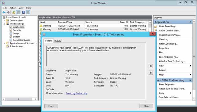 Event Viewer Il Giornale degli eventi di Windows visualizza, per tutti i tipi di licenza, dei messaggi di