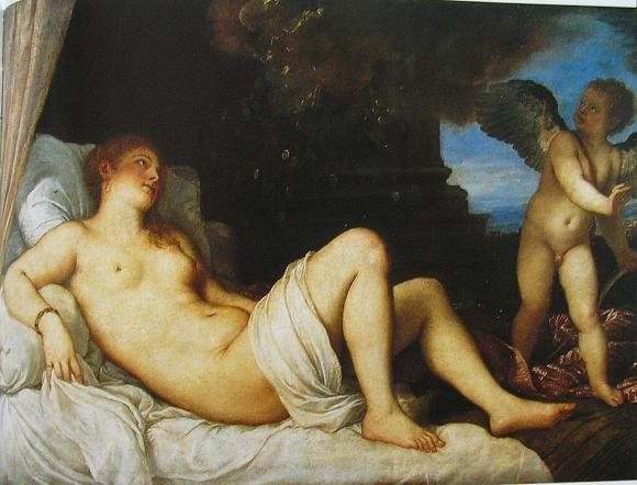 110 Danae di Tiziano Vecellio Collezione Farnese Museo Capodimonte (NA) Questi ultimi due, come ipotizza lo Zapperi, potrebbero rappresentare la cortigiana Angela, menzionata in una lettera del