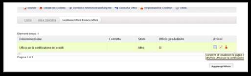 Definizione degli Uffici dell Amministrazione/Ente Al momento della registrazione di un Amministrazione, la piattaforma le associa automaticamente un ufficio di default che può essere rinominato