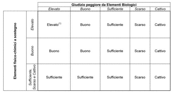 - elementi biologici; - elementi fisico-chimici a sostegno, ad eccezione di quelli indicati, nel presente allegato, come utili ai fini interpretativi; - elementi chimici a sostegno (altre sostanze