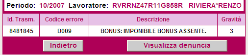 Codice Errore: D009 > BONUS: IMPONIBILE BONUS ASSENTE.