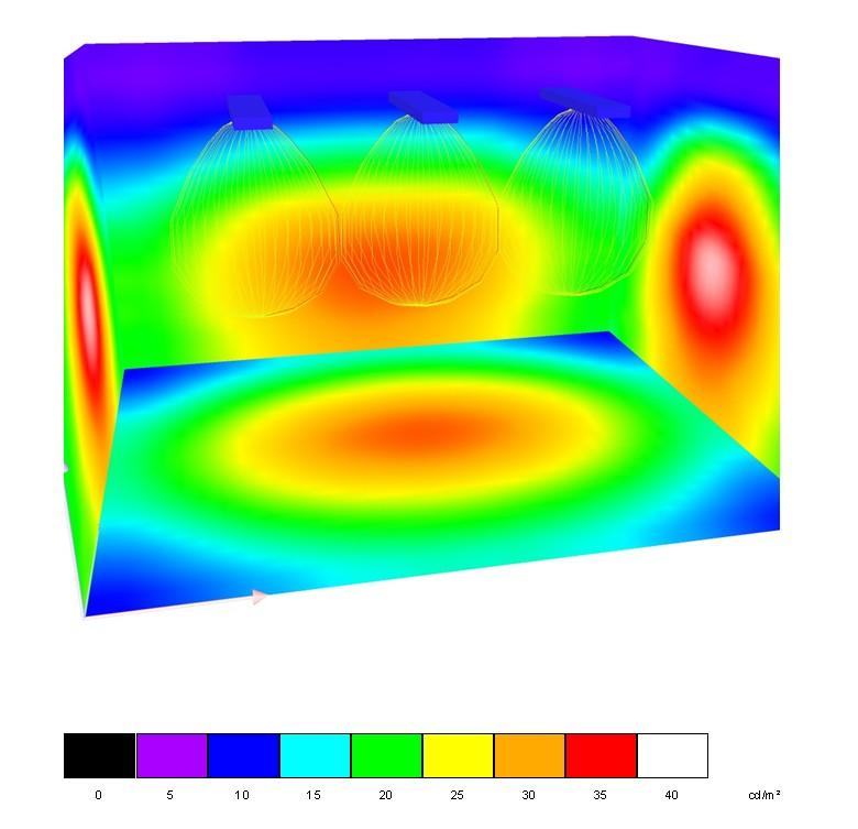 Luce artificiale: risultati di luminanza in falsi colori (Fig. V.