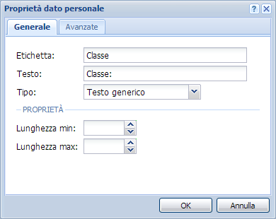 4. Inserisci un'etichetta ed un Testo per il dato personale (ad esempio, Nome). 5.