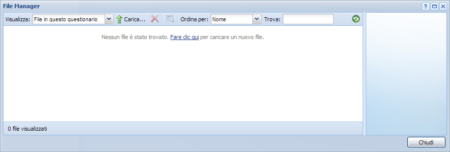 CARICARE FILE CON IL FILE MANAGER Con il File Manager puoi caricare in QuestBase file di vario tipo (immagini, audio, video, documenti, ecc.