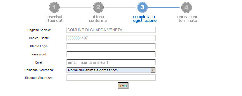 Per poter eseguire il primo step di autenticazione si necessità di una fattura di traffico telefonico recente e da questa si dovrà utilizzare: o Ragione Sociale : riportarla all interno del campo