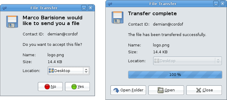 3 Ingegnerizzazione del prototipo Figura 3.15. Prima versione della finestra di trasferimento file Figura 3.16.