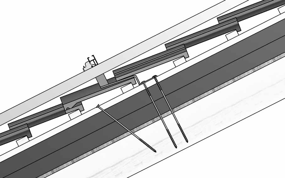 B7.1.1 Indicazioni per il montaggio dei ganci per tetto SolarWorld su tetti inclinati con isolamento sottotegola Collegamento alla struttura del tetto Isolamento termico sopra i travetti Ganci per