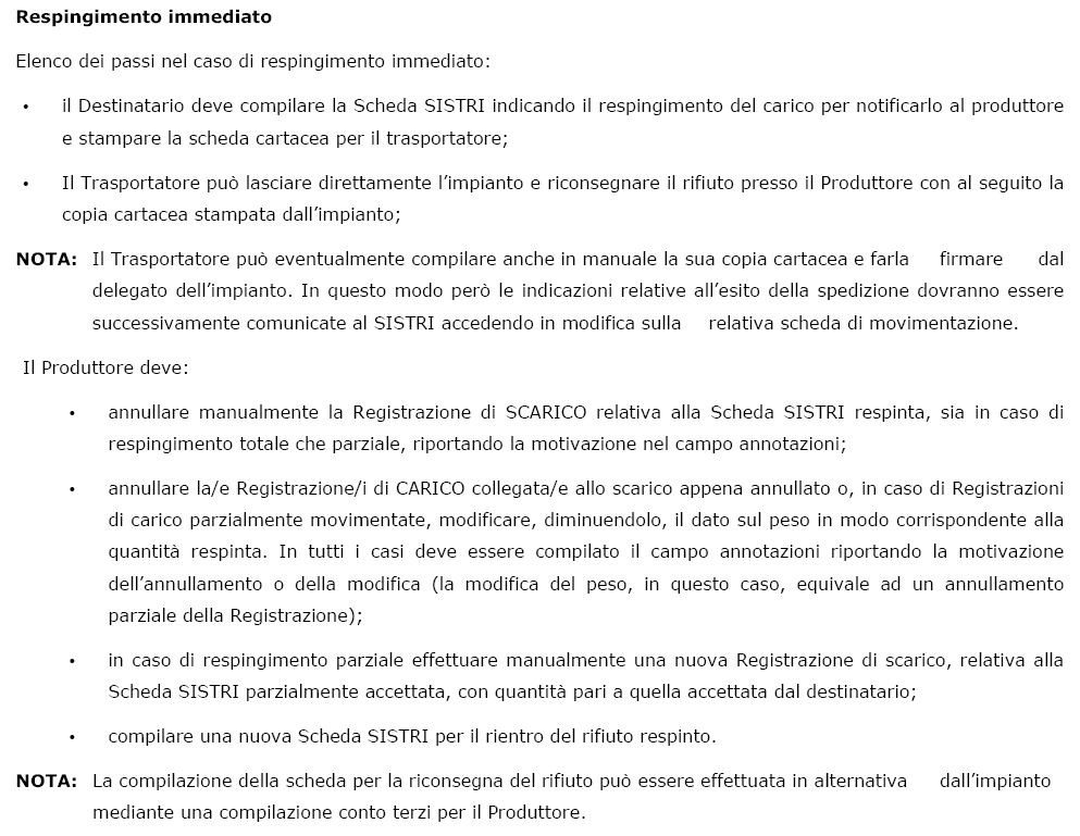 Il manuale riporta altri paragrafi, riguardanti la riconsegna al produttore e l accettazione parziale, che si