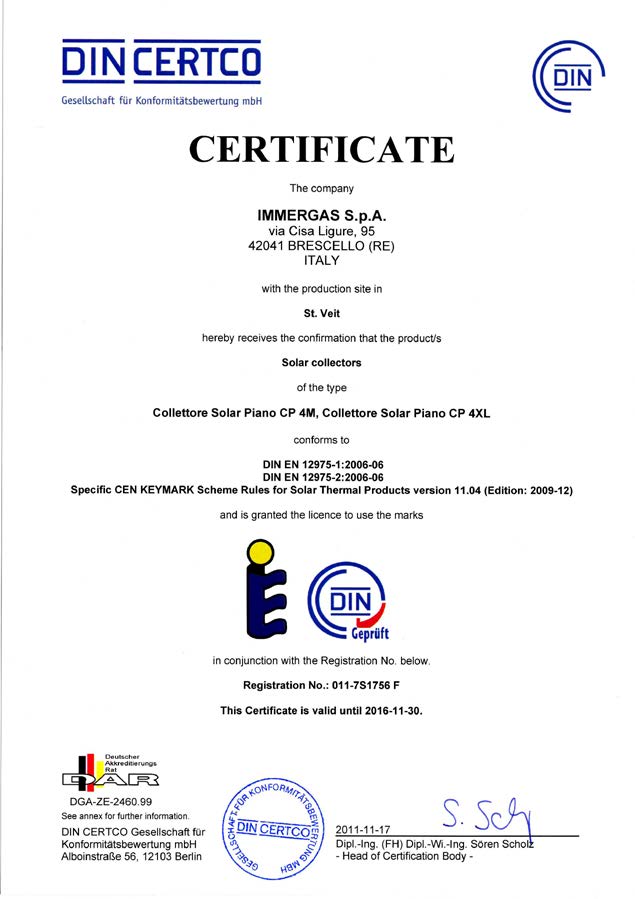 Certificato Solar Keymark