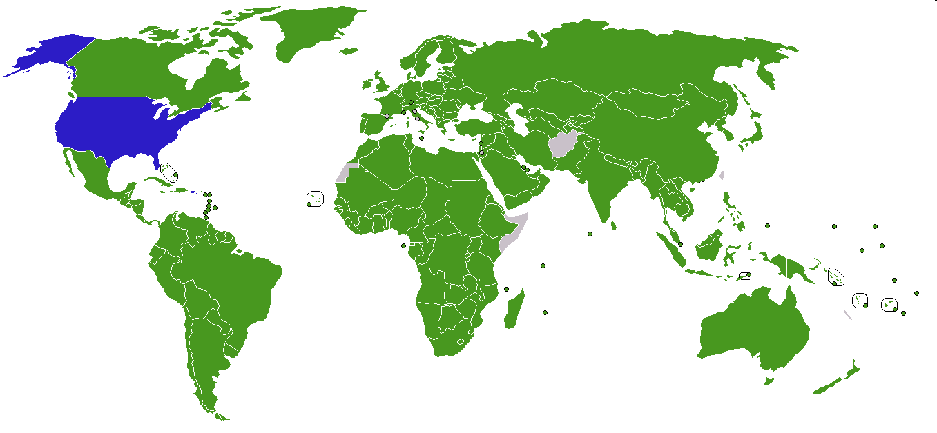 Adesione al Protocollo di Kyōto al 2009: in verde sono indicati gli stati che hanno firmato e ratificato
