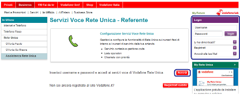 Accedi alla pagina di Assistenza Rete Unica (http://assistenza.business.vodafone.
