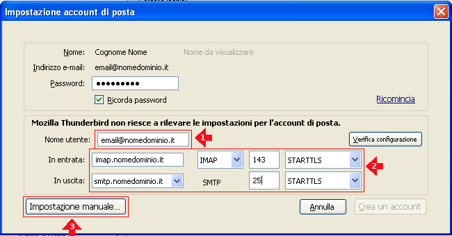 9. Il sistema cerchera' di individuare automaticamente le impostazioni dell'account.