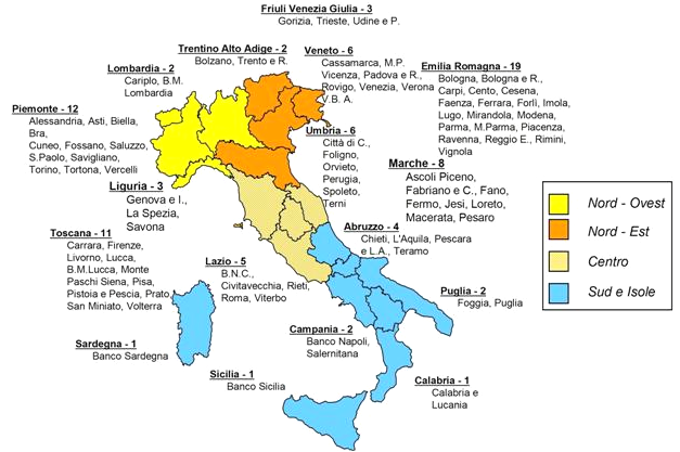 Lorenzo Bandera Le Fondazioni di origine bancaria: sperimentazione e sostegno alle reti 119 Figura 2 Distribuzione geografica delle Fondazioni di origine bancaria, 2013 Fonte: www.acri.