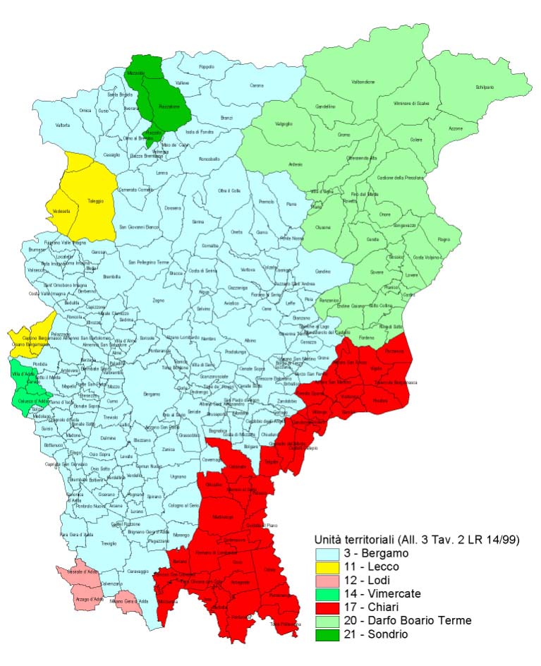 Parte seconda Gli scenari settoriali 195 Delimitazione delle unità territoriali Fonte: Provincia di Bergamo, Cartografia elaborata dal Servizio Pianificazione Territoriale 3.