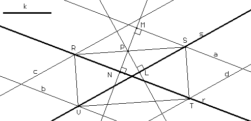 Si indichi con R l'intersezione delle rette c ed r, con T l'intersezione delle rette d ed r. Si dimostra ora che il luogo è costituito dai lati del rettangolo RSTV.