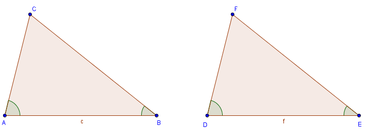 2 CRITERIO DI CONGRUENZA DEI TRIANGOLI Due triangoli sono congruenti se hanno congruenti due angoli e il lato tra essi compreso. Ipotesi: AB DE, C A B F D E, A B C D E F. Tesi: A B C D E F.