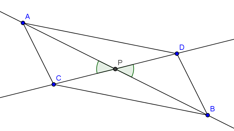 Si considerino due rette incidenti, r ed s, ed il loro punto in comune P. Sulle semirette opposte di origine P si prendano punti equidistanti da P, come in figura, in maniera tale che AP PB, CP PD.