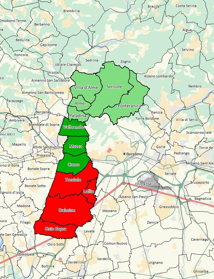 Il contesto di riferimento: i confini del Distretto Come espresso già in precedenza, il DAT è composto da 12 comuni della provincia di Bergamo.