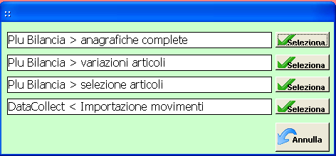 Recupero venduto Configurazione Area51 La procedura consente di acquisire le movimentazioni di venduto generate dalla bilancia, direttamente dal Back-office in fase di acquisizione del venduto casse.