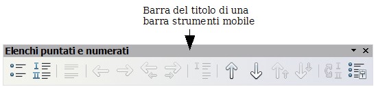 Per esempio, quando il puntatore è all'interno di una tabella appare una barra mobile Tabella ; quando il puntatore si trova su di un paragrafo puntato o numerato, la barra strumenti mostrata è