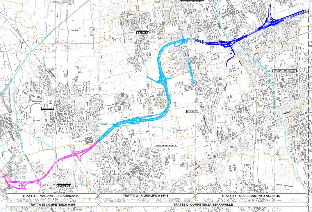 Tratte 1 e 2: competenza Milano Serravalle Tratta 3: competenza Autostrade per l Italia Riqualificazione della SP46 Rho-Monza SITO