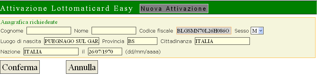 ATTIVAZIONE CARTA: LOTTOMATICARD EASY