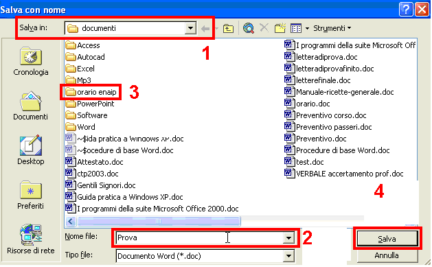 Salvare (archiviare) un file in una cartella Una volta che abbiamo creato le sottocartelle necessarie per organizzare il lavoro sul nostro computer è possibile salvarvi all interno tutti i files che