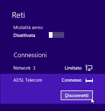 4 Connessione Internet Disconnessione Internet 1 Fare clic sull'icona della rete nella barra applicazioni.