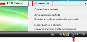 4 Connessione Internet Disconnessione Internet 1 1 Cliccare con il tasto destro del mouse sull'icona delle Connessioni attive presente nella parte inferiore destra dello schermo, come nella figura