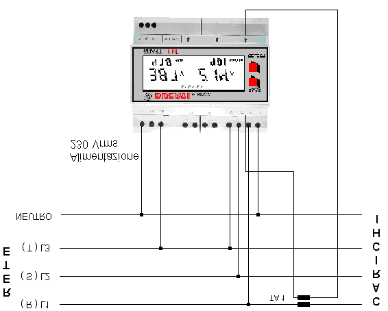 5.6 Schema tipico di collegamento in impianti trifase equilibrati FIG 14 - Connessione trifase equilibrata Quando l utente è certo che tutti i carichi trifase siano equilibrati è possibile ridurre i