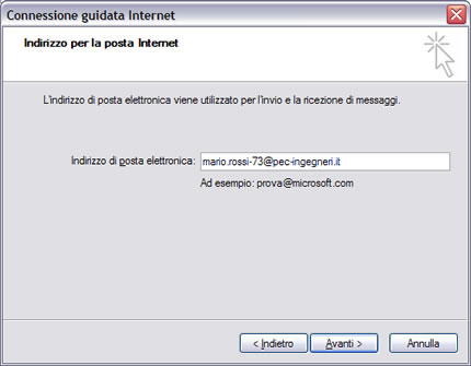 Configura la PEC su Outlook Express 3 Nel campo Indirizzo di posta ele9ronica