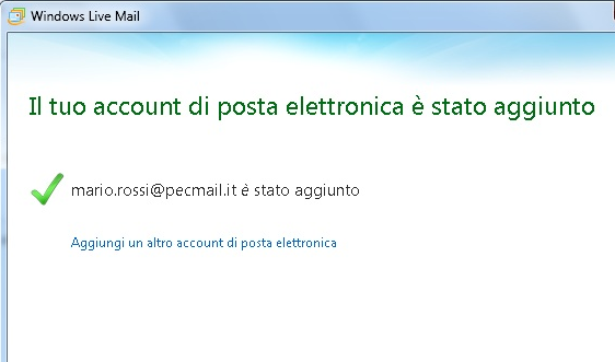 La configurazione di Windows Mail LIVE è