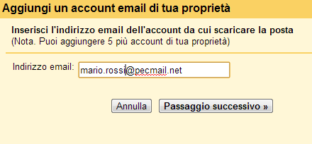 net) e clicca su Passaggio Successivo 2) Compila i da5 come da immagine: Nome Utente: la mail PEC (es: