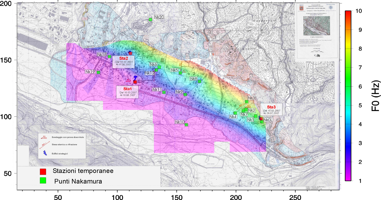 SI UTILIZZO DELLA METODOLOGIA Nakamura NO Definizione preliminare di f 0 Verifica riproducibilità dei risultati Estensione su di un area di misure puntuali (sondaggi/downhole, stazioni sismiche