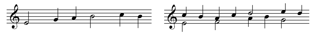 Teoria musicale - 8 tracciate due melodie indipendenti, i gambi verso l alto segnalano le note appartenenti alla melodia superiore mentre i gambi verso il basso indicano le note della melodia