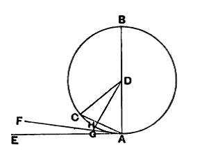 Sia ABC un cerchio di centro D e diametro AB; dico che la retta, tracciata perpendicolarmente ad AB dal suo estremo A, cadrà esternamente al cerchio.