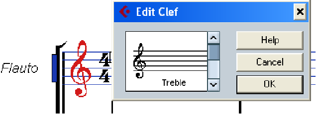 Appendice C Sostituire la chiave musicale Se la chiave musicale iniziale (clef) non fosse corretta in riferimento allo strumento musicale, possiamo agire in due modi.