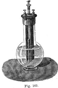 Si ottiene lo scopo con le pile a due liquidi; in uno, il liquido eccitatore, che può essere una soluzione qualunque attaccante lo zinco, si introduce la lamina di questo metallo, mentre la lamina